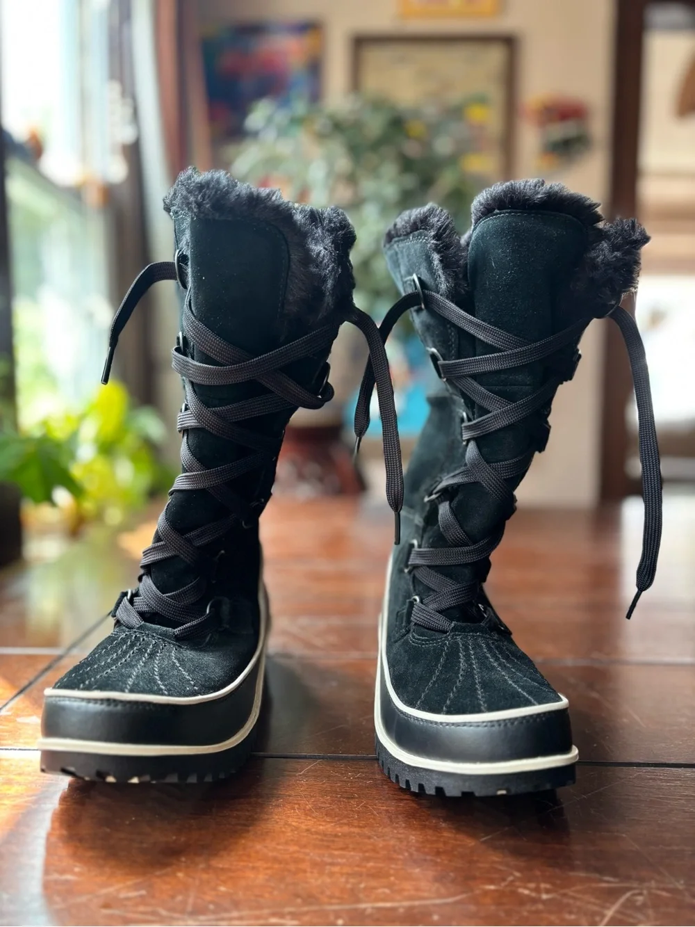 SOREL Tivoli High II Waterproof Black Suede Winter Snow Boots Faux Fur. NWOT!!